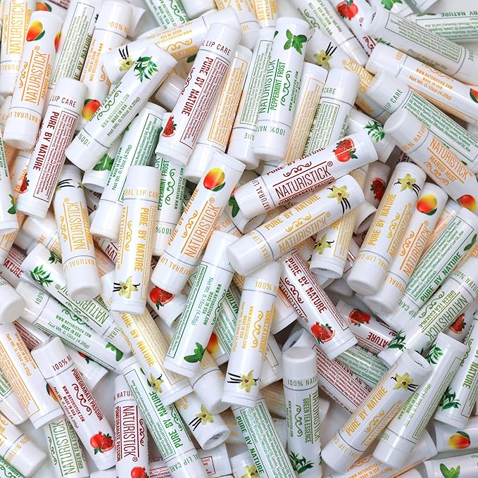 155-Pack Lip Balm in Bulk by Naturistick. Assorted Scents. 100% Natural Ingredients. Includes Display Fishbowl. Best Beeswax Chapstick for Dry, Chapped Lips. Made in USA-FemmiqueWomen