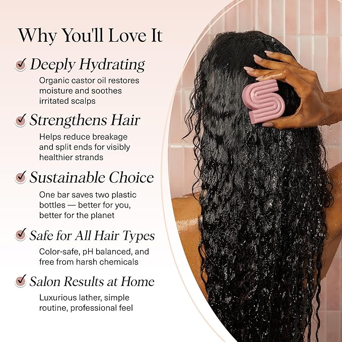 Kitsch Castor Oil Shampoo Bar Soap - Hydrating & Moisturizing Hair Care - Organic Castor Oil Solid Shampoo for Hair Growth & Scalp Nourishment - Silicone & Paraben-Free, Vegan, Made in USA - 3.2oz-FemmiqueWomen