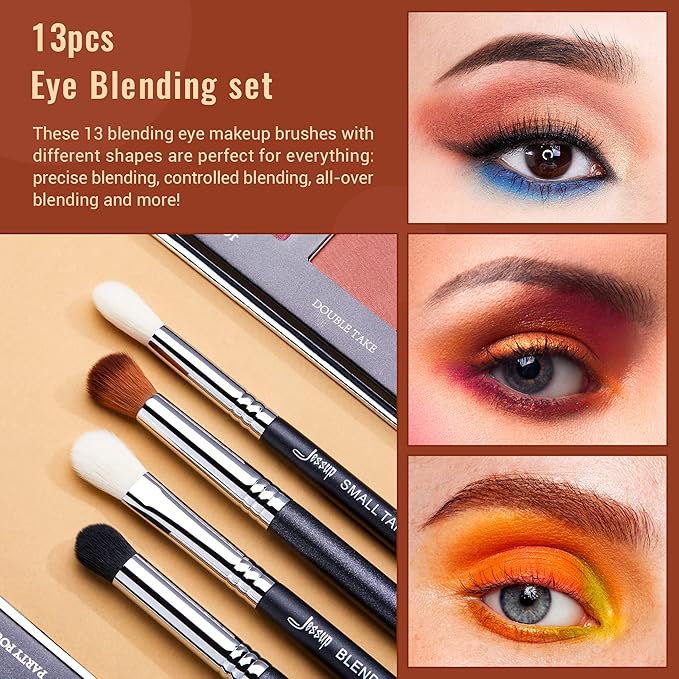 Jessup Eye Makeup Brushes Set Professional Blending Brush for Makeup Eyeshadow 13pcs Premium Synthetic Blender Brush Makeup Black T338-FemmiqueWomen