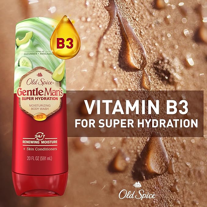 Old Spice Super Hydration Body Wash GentleMan’s Blend, Cucumber + Avocado Oil Scent for Deep Cleaning and 24/7 Renewing Moisture, 20 oz-FemmiqueWomen