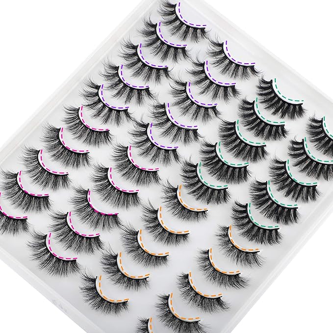 JIMIRE 20 Pairs False Eyelashes 4 Styles Mink Eyelashes Fluffy Pack 3D Volume Faux Mink Cat Eye Lashes Pack-FemmiqueWomen