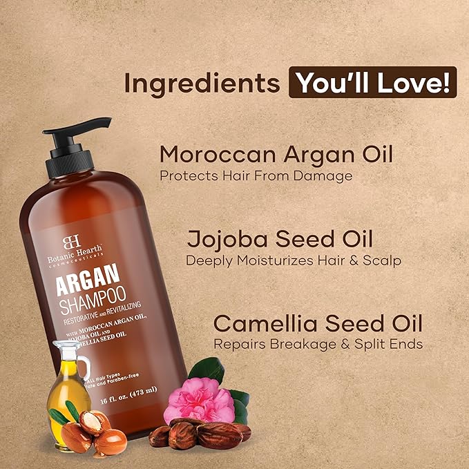 Botanic Hearth Argan Shampoo, Hydrating & Volumizing, Sulfate & Paraben Free, All Hair Types & Color Treated Hair, Men and Women 16 fl oz-FemmiqueWomen