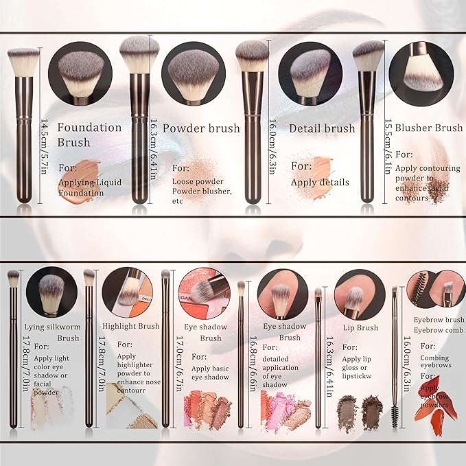 10 Piece Black brown Makeup Brushes - Wooden Handle with Soft Synthetic Bristles,for Face & Eye Makeup|Professional Makeup Brushes set for Women & Girls|-FemmiqueWomen