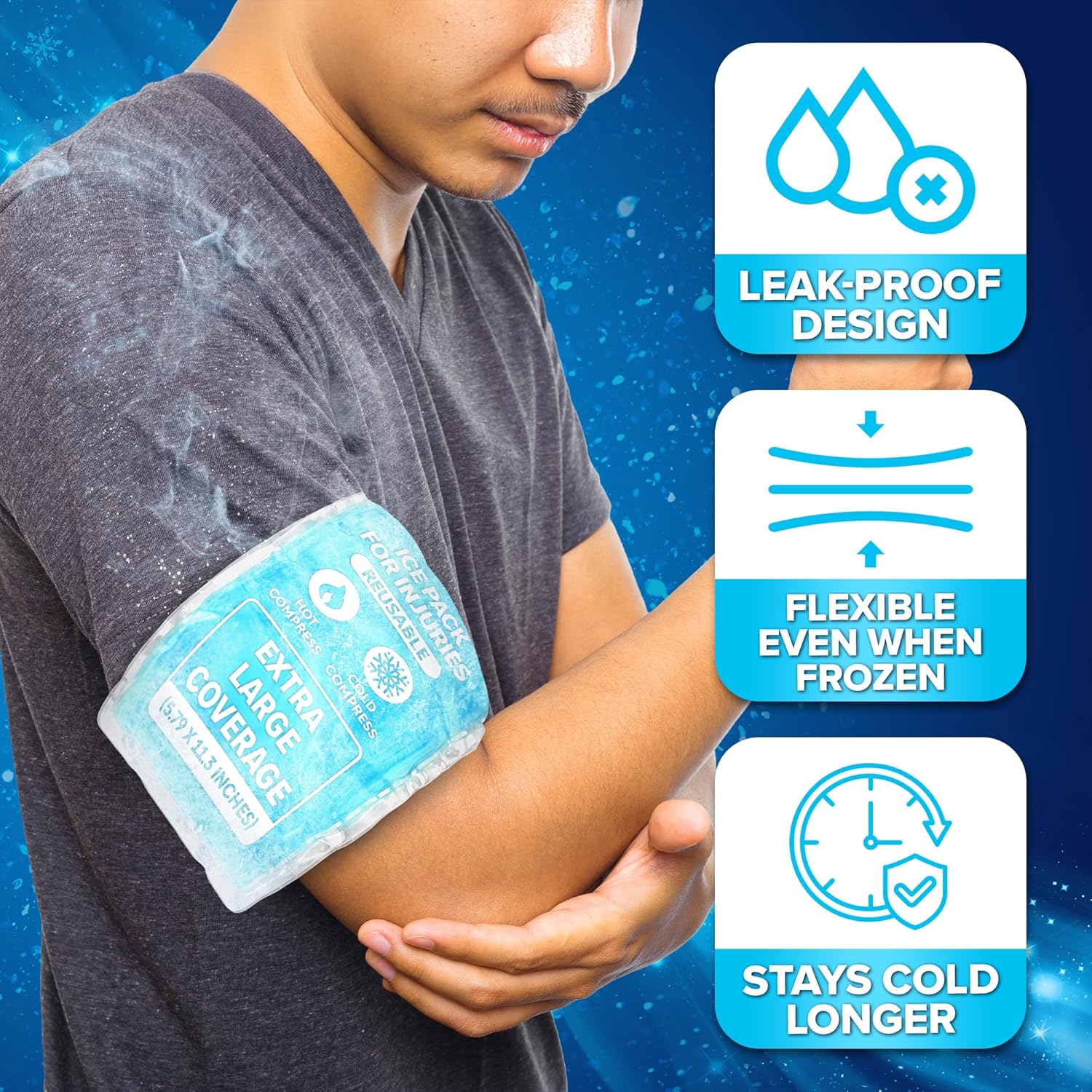 JJ CARE Gel Ice Packs Reusable (Pack of 2, XL) - Ice Packs for Injuries Reusable - Soft Ice Pack for Injuries with Wrap - Flexible Therapy, for Knee, Back, Neck, Wrist, & Ankle-FemmiqueWomen