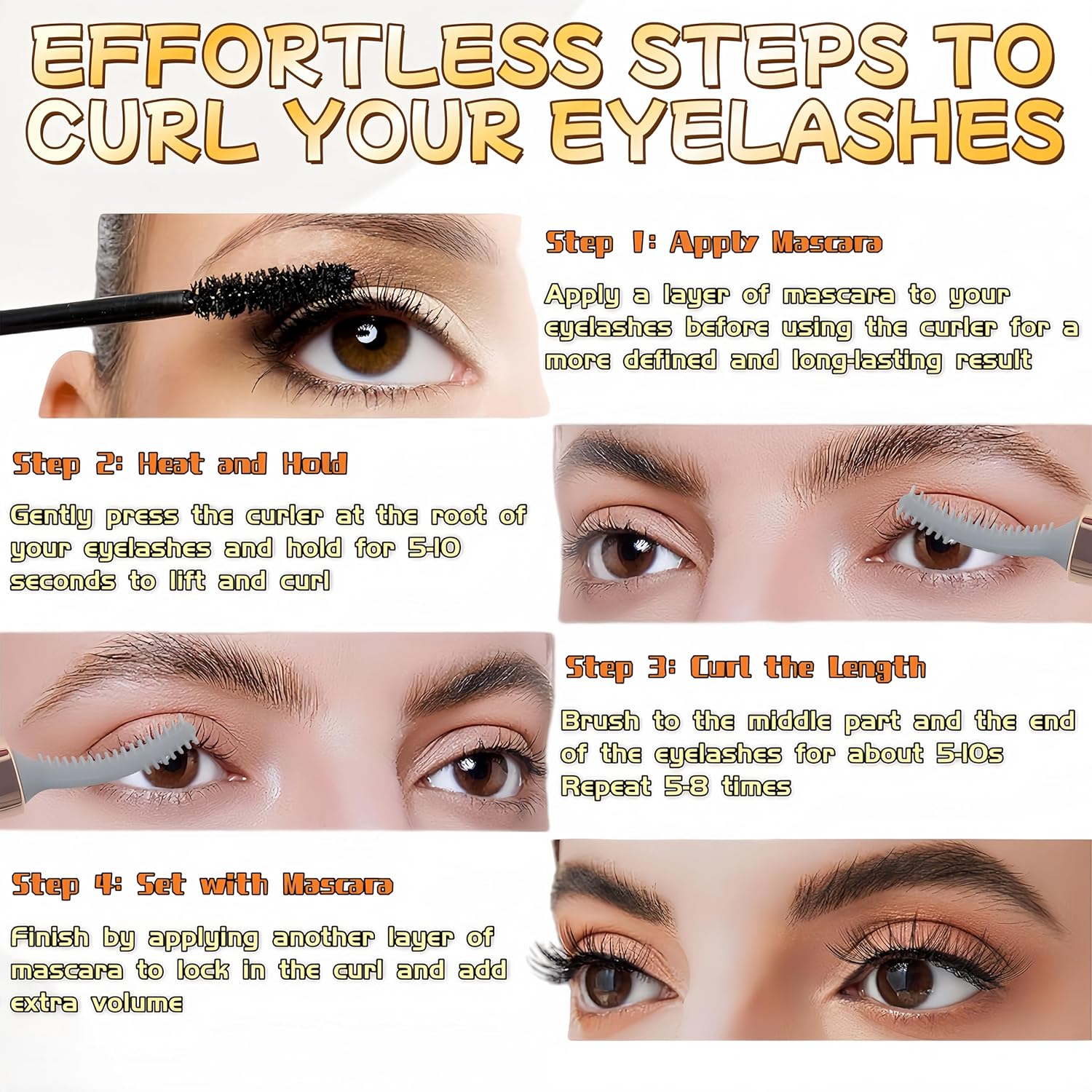 2025 Upgraded Heated Eyelash Curler - 2-in-1 USB Rechargeable Electric Eyelash Curler & Eyebrow Trimmer, Fast Heating in 6s, Anti-Burn Design, 24H Long-Lasting Effect, Perfect Gift for Women (White)-FemmiqueWomen