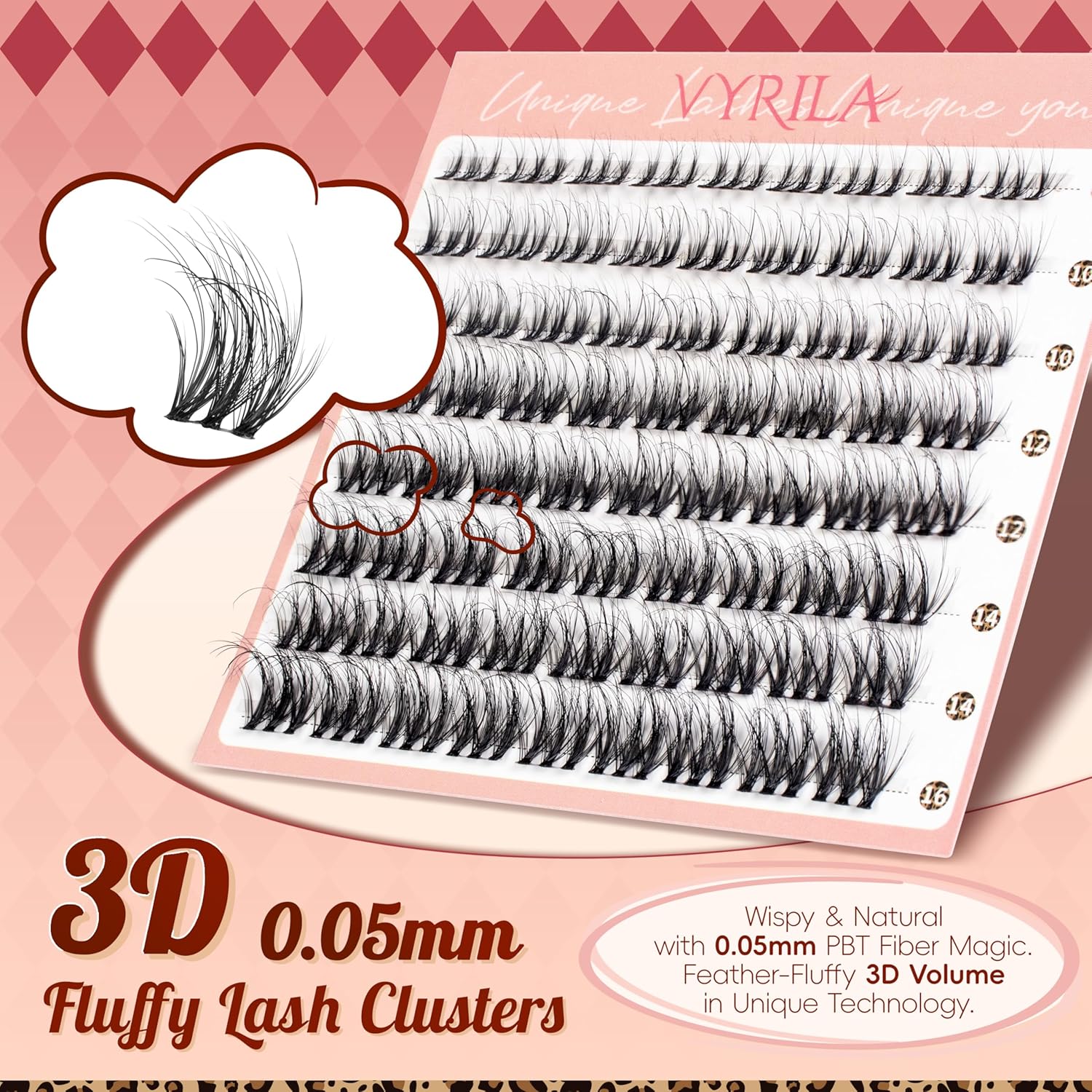 Lash Clusters 0.05mm PBT Fiber Eyelash Clusters, 0.1mm Superfine Invisiband D Curl Diy Lash Extension, 72pcs 8-16mm Individual Like Eyelash Extensions (Soul-D-8-16Mix)-FemmiqueWomen