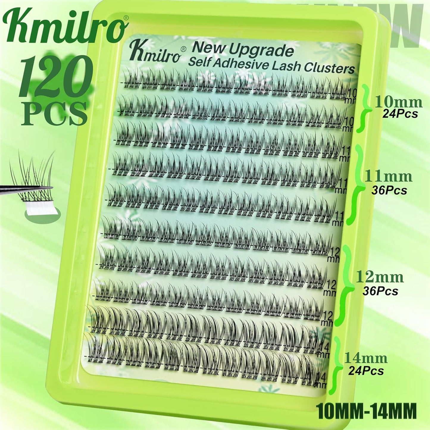 Self Adhesive Eyelashes 10-14mm Natural Self Adhesive Lash Clusters Wispy Press on Lashes No Glue Needed 120Pcs Pre Glued Lashes Clusters Reusable DIY Eyelash Extensions Kit with Tweezers, by Kmilro-FemmiqueWomen