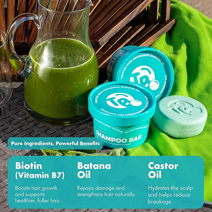 Castor Oil Shampoo Bar with Peppermint Essential Oils & Biotin - For Hair Growth, Strengthening, Thickening & Volumizing - Shampoo for Women and Men - Free of Parabens & Sulfates - Made in USA - 4.5oz-FemmiqueWomen