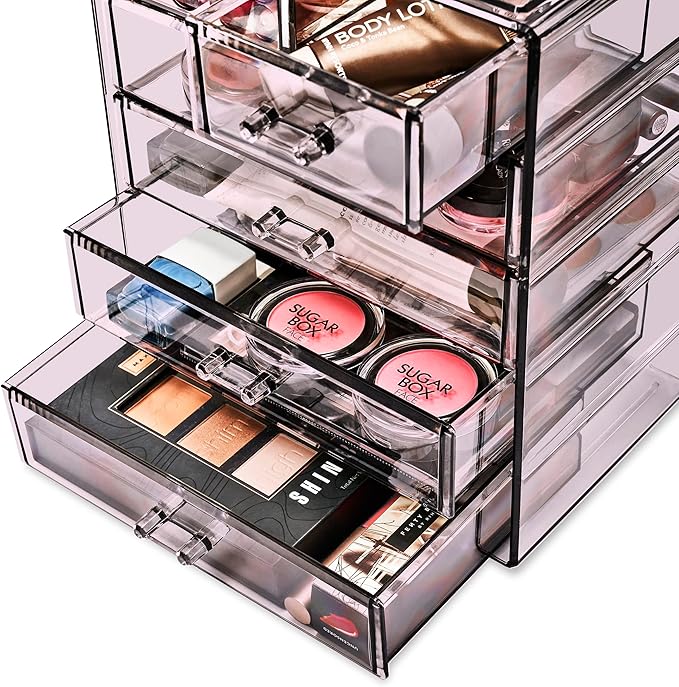 Sorbus Acrylic Makeup Organizer - Organization and Storage Case for Cosmetics Make Up & Jewelry - Big Clear Makeup Organizer for Vanity, Bathroom, College Dorm, Closet, Desk (4 Large, 2 Small Drawers)-FemmiqueWomen