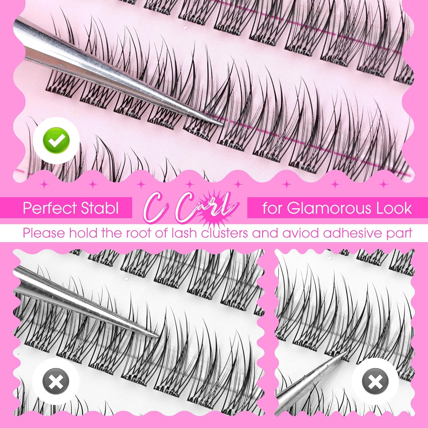 JIMIRE Self Adhesive Eyelashes Natural Look 9-14MM Wispy Pre Glued Lash Clusters No Glue Needed Press on Lashes Clusters Reusable Self Adhesive Eyelash Clusters Easy to Apply-FemmiqueWomen