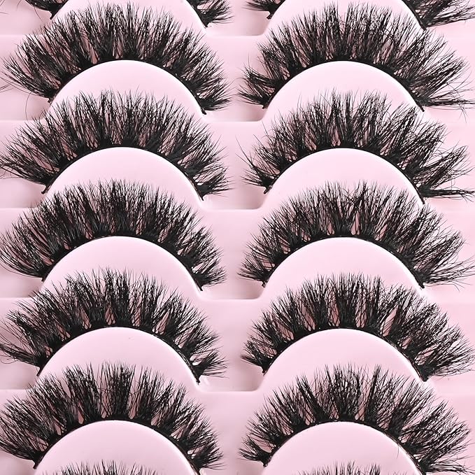 FARRED Wispy Mink Lashes Fluffy False Eyelashes 14 Pairs Fake Eyelashes Natural Look Short Natural Lashes Cat Eye Lash Wispy Volume Eyelash Faux Mink Strip Lashes Pack for Daily Makeup (F19 | 6-13 mm)-FemmiqueWomen