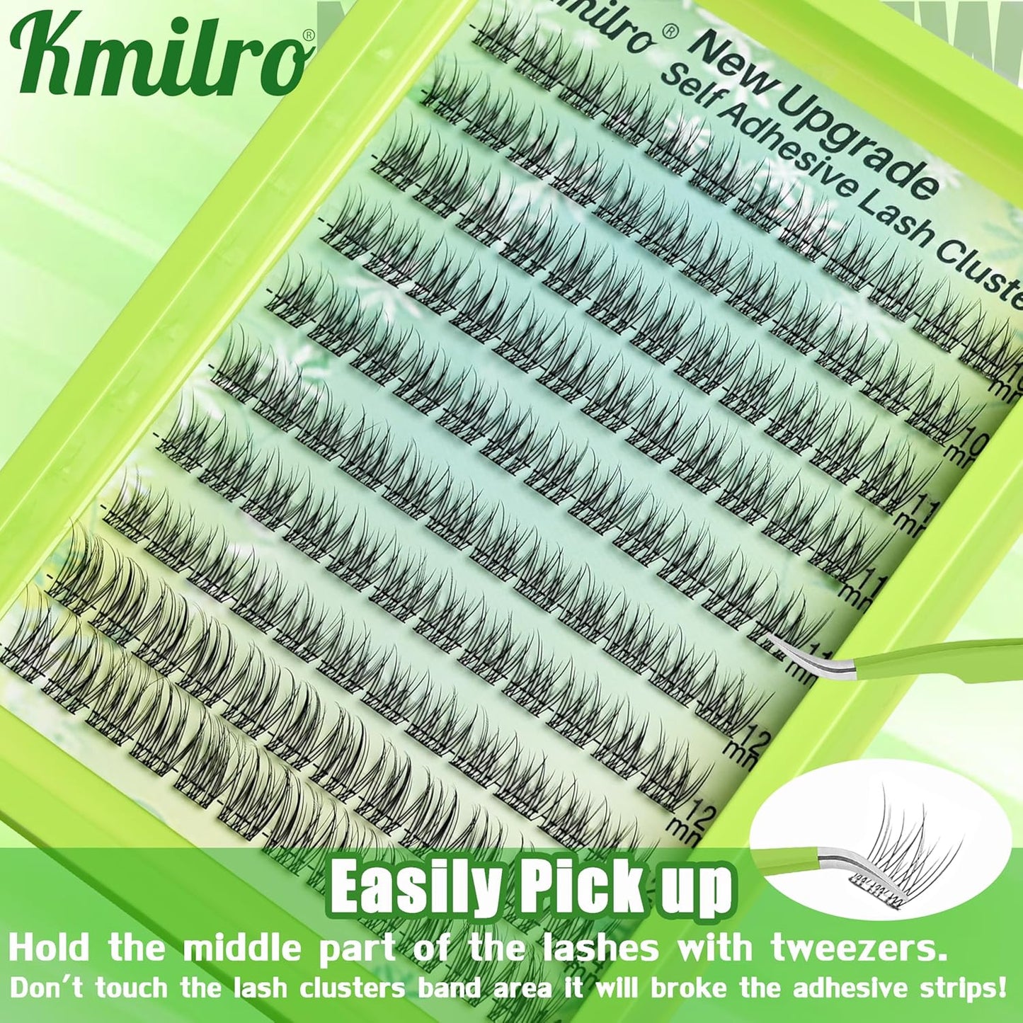 Self Adhesive Eyelashes 10-14mm Natural Self Adhesive Lash Clusters Wispy Press on Lashes No Glue Needed 120Pcs Pre Glued Lashes Clusters Reusable DIY Eyelash Extensions Kit with Tweezers, by Kmilro-FemmiqueWomen