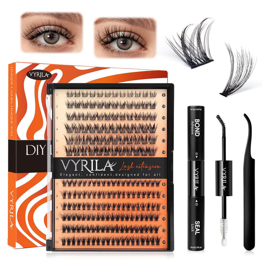 Lash Clusters Kit-VYRILA 0.07mm Wispy 8-14mix C Curl Eyelash Clusters with Lash Bond and Seal Waterproof, Eyelash Tweezers (30P+S05 KIT 192pcs-8-14mix)-FemmiqueWomen