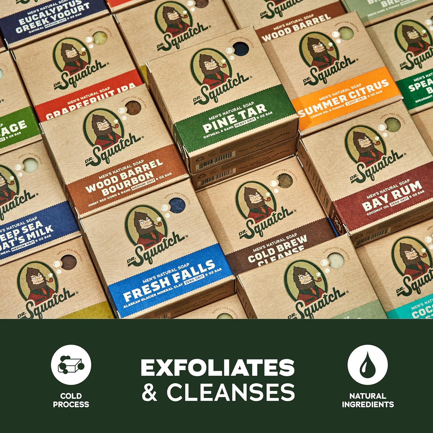 Dr. Squatch Natural Bar Soap for Men - Cold Process Soap with No Harsh Chemicals - Coconut Castaway, Rainforest Rapids, Sierra Storm, Fresh Falls, Coastal Mist (5 oz, 5-Pack)-FemmiqueWomen