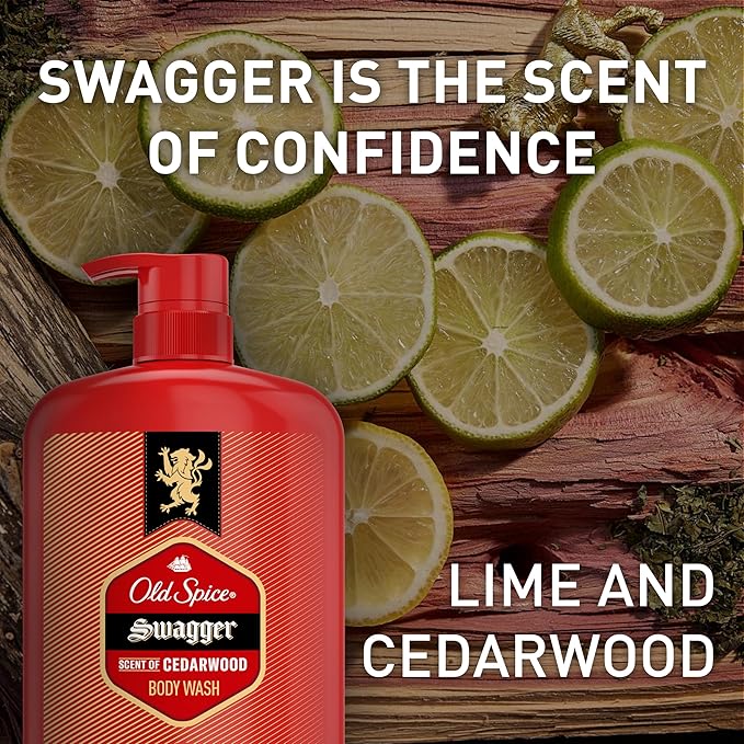 Old Spice Body Wash for Men, 24/7 Shower Fresh with Lasting Scent, Red Collection, Swagger with Cedarwood Scent, 33.4 fl oz (Pack of 4)-FemmiqueWomen