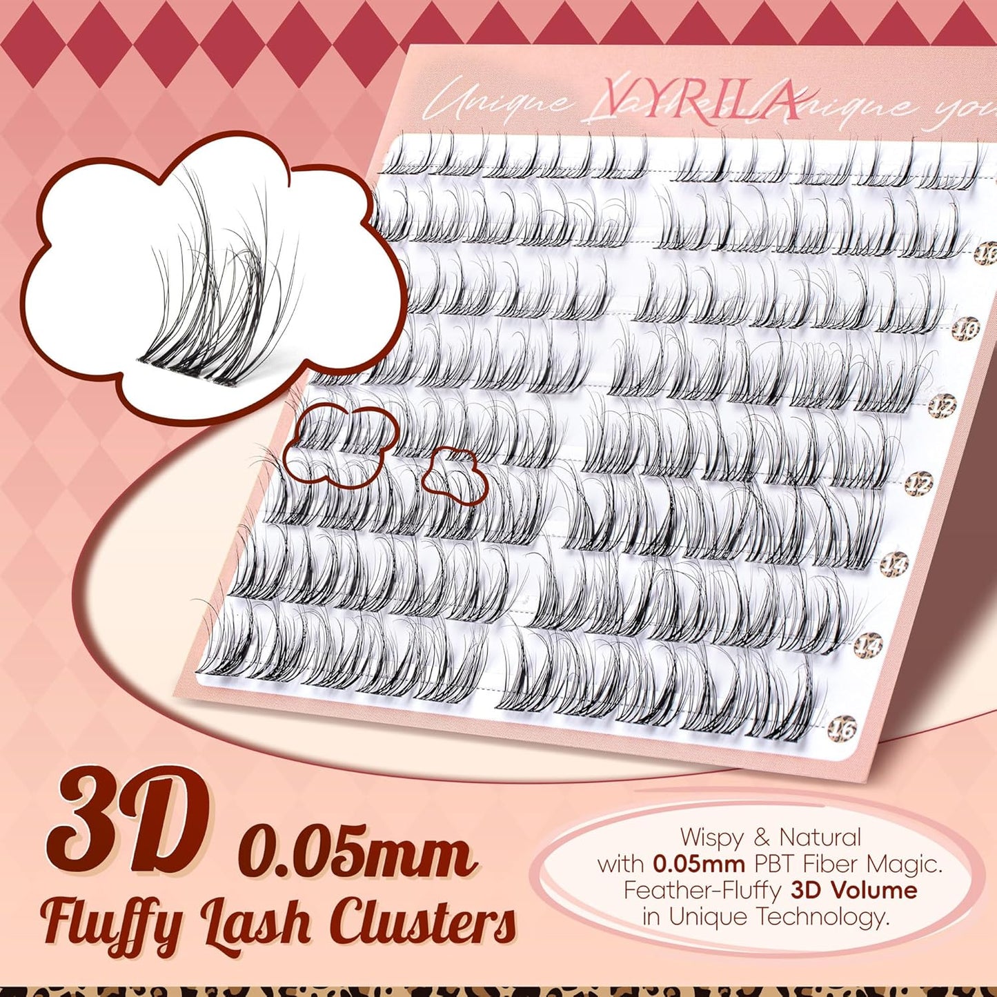 Lash Clusters 0.05mm PBT Fiber Eyelash Clusters, 0.1mm Superfine Invisiband D Curl Diy Lash Extension, 80pcs 8-16mm Individual Lashes Clusters Like Eyelash Extensions (Divine-D-8-16Mix)-FemmiqueWomen