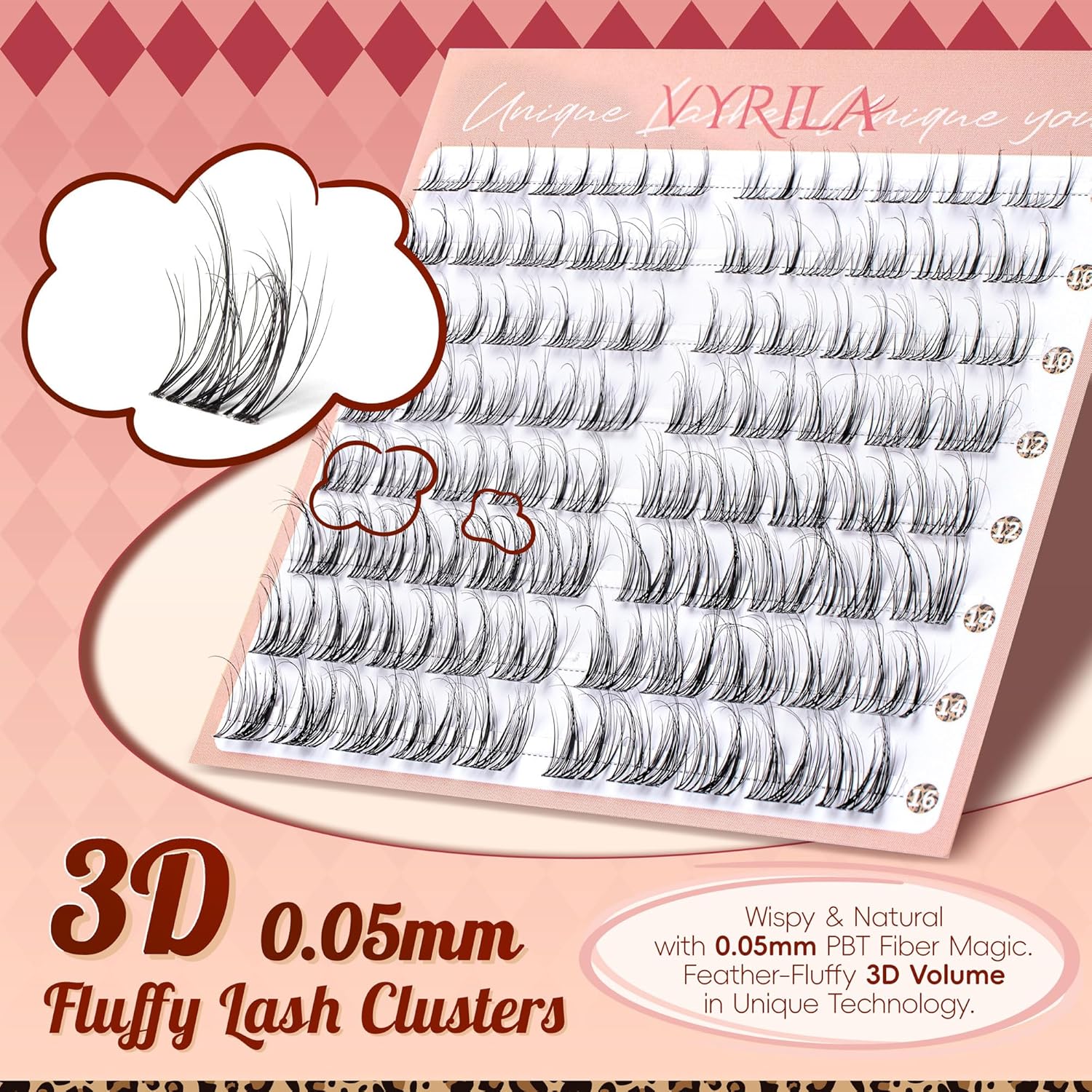 Lash Clusters 0.05mm PBT Fiber Eyelash Clusters, 0.1mm Superfine Invisiband D Curl Diy Lash Extension, 80pcs 8-16mm Individual Lashes Clusters Like Eyelash Extensions (Divine-D-8-16Mix)-FemmiqueWomen