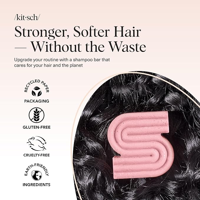 Kitsch Castor Oil Shampoo Bar Soap - Hydrating & Moisturizing Hair Care - Organic Castor Oil Solid Shampoo for Hair Growth & Scalp Nourishment - Silicone & Paraben-Free, Vegan, Made in USA - 3.2oz-FemmiqueWomen