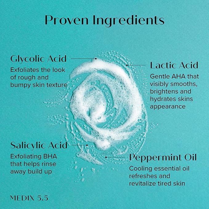 MEDIX 5.5 Body Scrub Skin Care Glycolic Acid Exfoliating Body Cleanser KP Bump Eraser | AHA + Lactic Acid Anti Aging All Skin Type Wash | Keratosis Pilaris & Acne | Body & Face Wash Exfoliate, 2-Pack-FemmiqueWomen