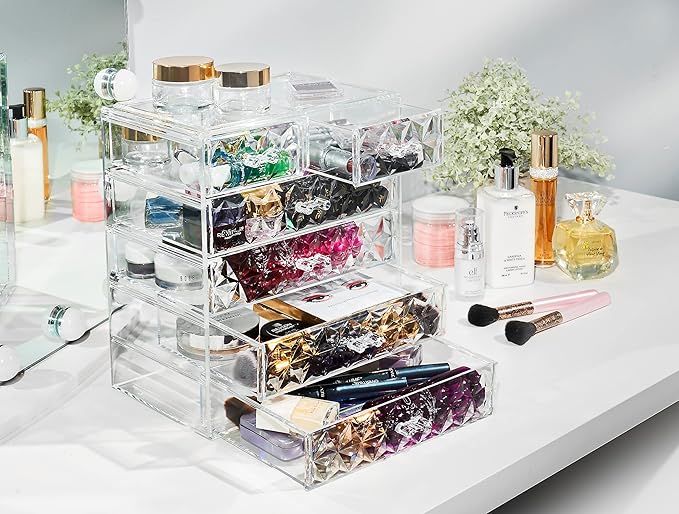 Sorbus Acrylic Makeup Organizer - Organization and Storage Case for Cosmetics Make Up & Jewelry - Big Clear Makeup Organizer for Vanity, Bathroom, College Dorm, Closet, Desk (4 Large, 2 Small Drawers)-FemmiqueWomen