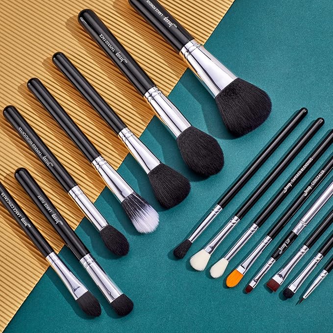 Jessup Makeup Brushes 15 Pcs Makeup Brush Set Beauty Cosmetics Make Up Powder Concealer Eyeshadow Eyeliner Blending Lip Brush Tools (Black/Silver) T092-FemmiqueWomen