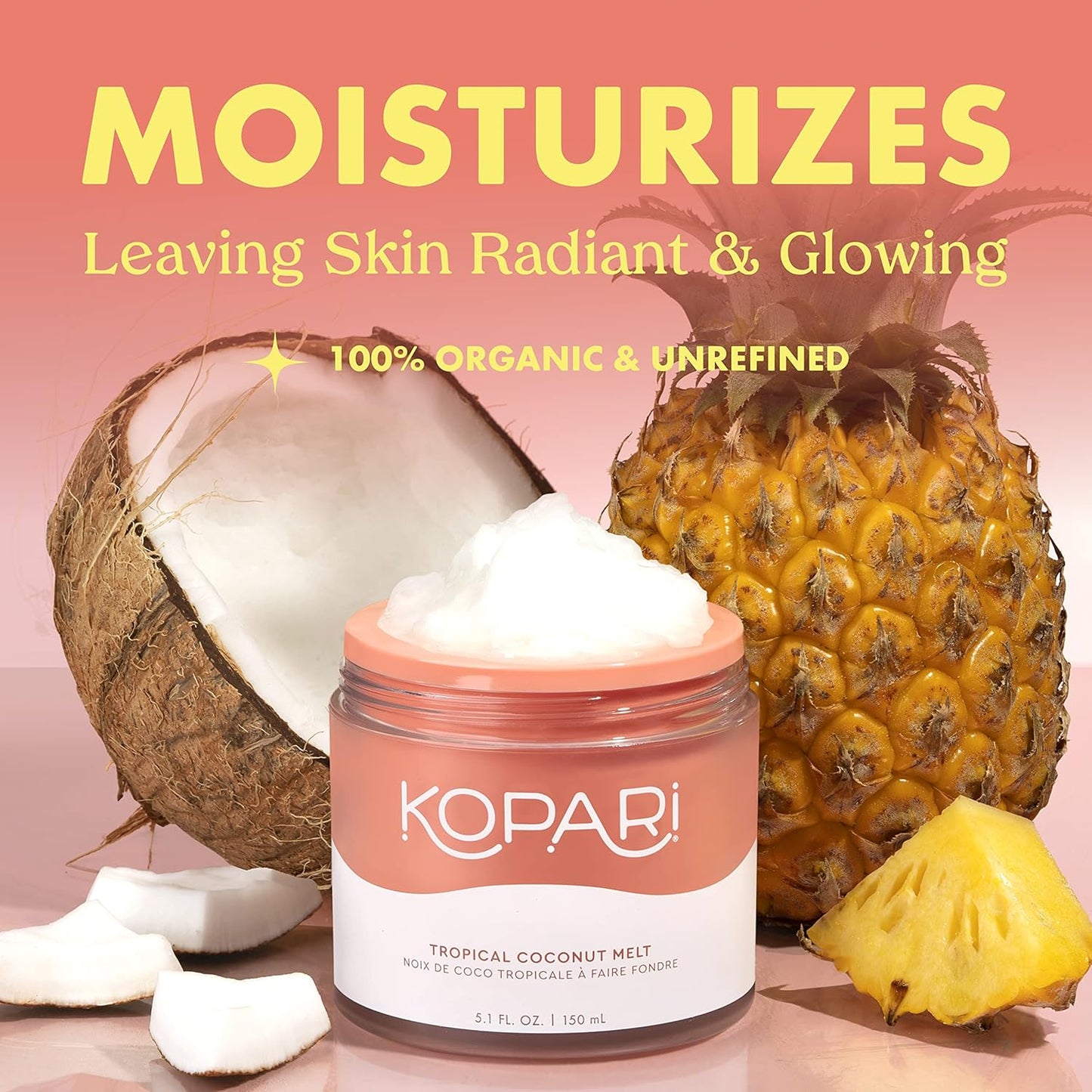 Kopari Organic Tropical Coconut Melt, Multi Purpose Moisturizer, 100% Unrefined Coconut Oil, Body, Hair and Face, Clean & All Natural, 5 oz-FemmiqueWomen