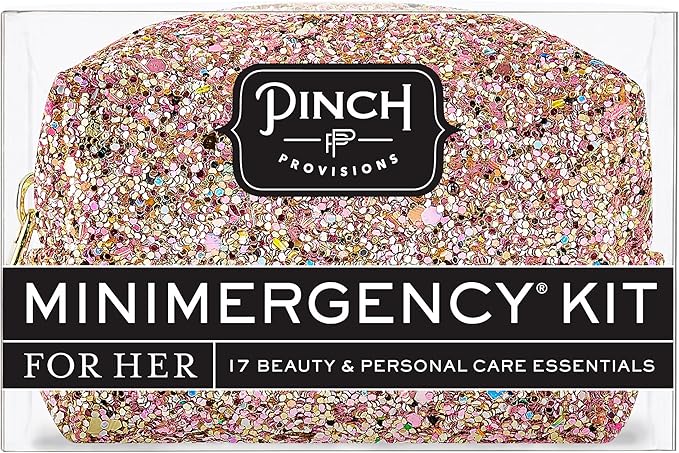 Pinch Provisions Rose Gold Minimergency Kit, includes 17 Travel-Sized Cosmetic Essentials, Convenient for Purses, Emergency Beauty Accessories, Gifts for Holiday’s & Birthday’s-FemmiqueWomen