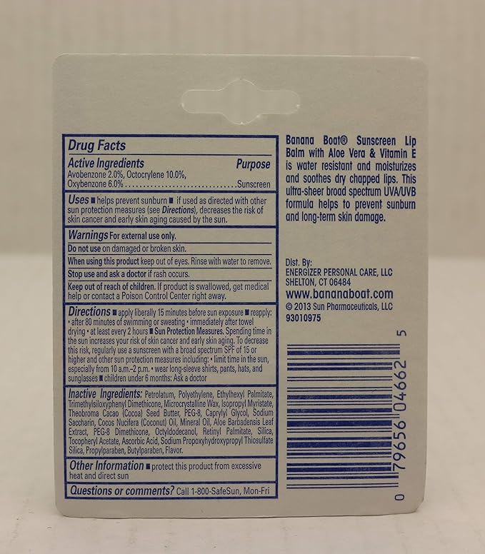 Banana Boat Spf#45 Lip Balm Sunscreen 0.15 Ounce (12 Pieces) Strip (4ml)-FemmiqueWomen