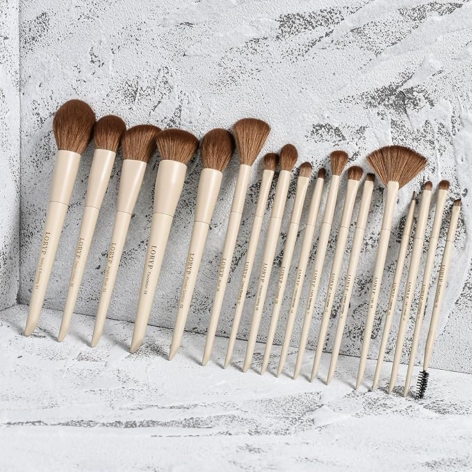LORYP 18 Piece Makeup Brushes Set Labeled Face and Eye Brush Set Complete with Foundation, Concealer, Contour, Blending, Blush, Eyeshadow Brushes with Travel Holder Case-FemmiqueWomen