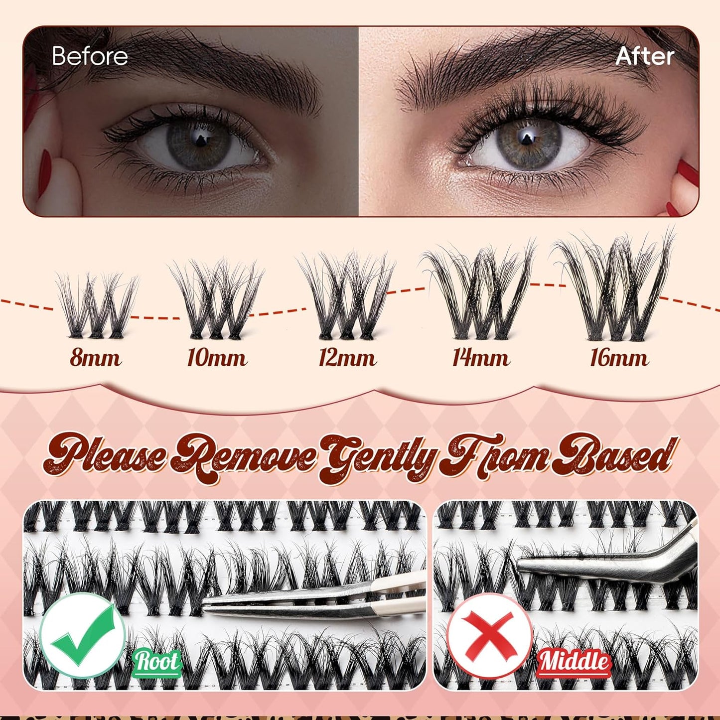 Lash Clusters 0.05mm PBT Fiber Eyelash Clusters, 0.1mm Superfine Invisiband D Curl Diy Lash Extension, 72pcs 8-16mm Individual Lashes Clusters Like Eyelash Extensions (Exotic-D-8-16Mix)-FemmiqueWomen
