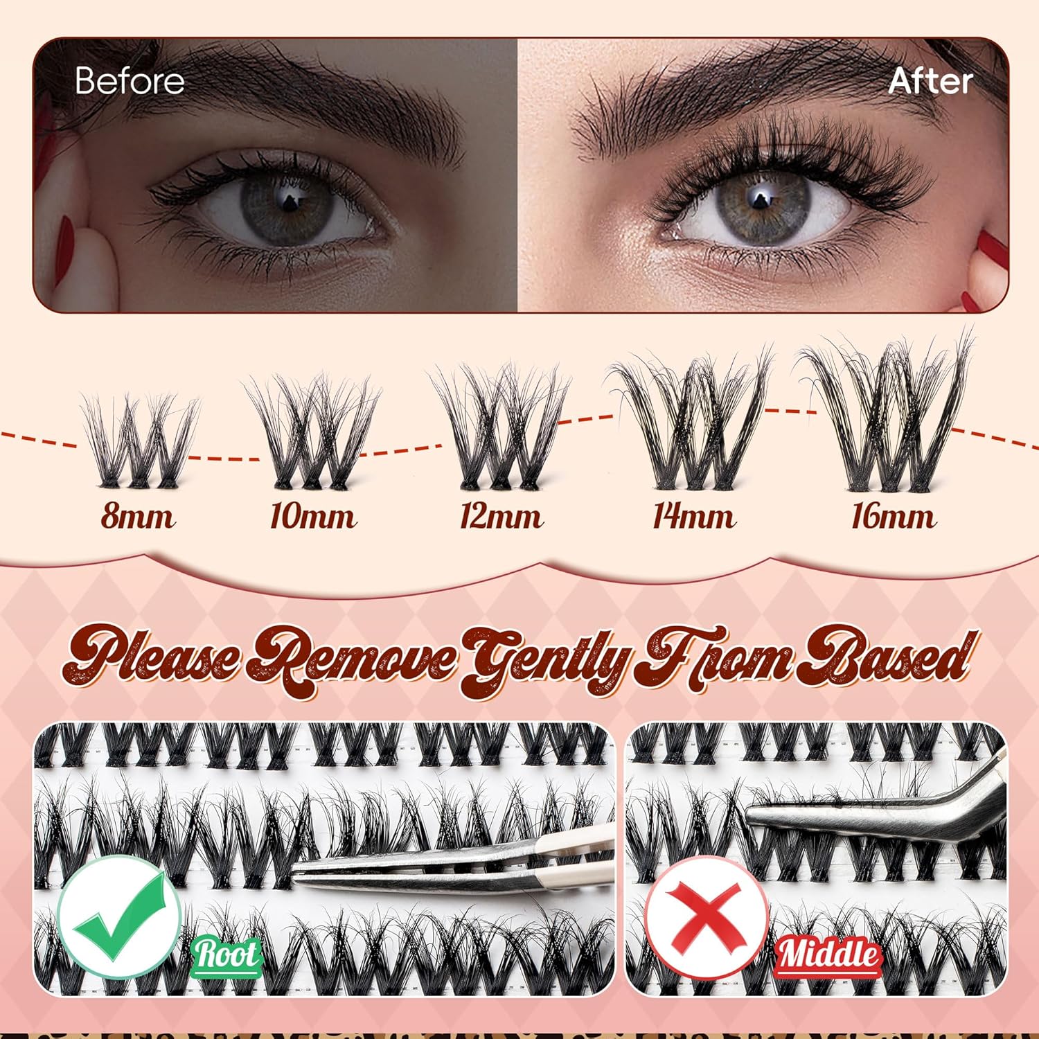 Lash Clusters 0.05mm PBT Fiber Eyelash Clusters, 0.1mm Superfine Invisiband D Curl Diy Lash Extension, 72pcs 8-16mm Individual Lashes Clusters Like Eyelash Extensions (Exotic-D-8-16Mix)-FemmiqueWomen