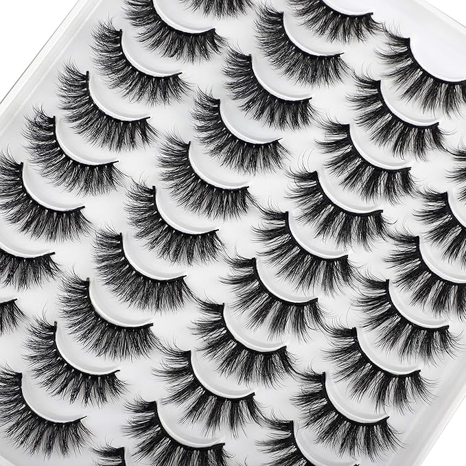 JIMIRE 20 Pairs False Eyelashes 2 Styles Mixed Fluffy Eyelashes Natural Volume Wispy Faux Mink Lashes Pack-FemmiqueWomen