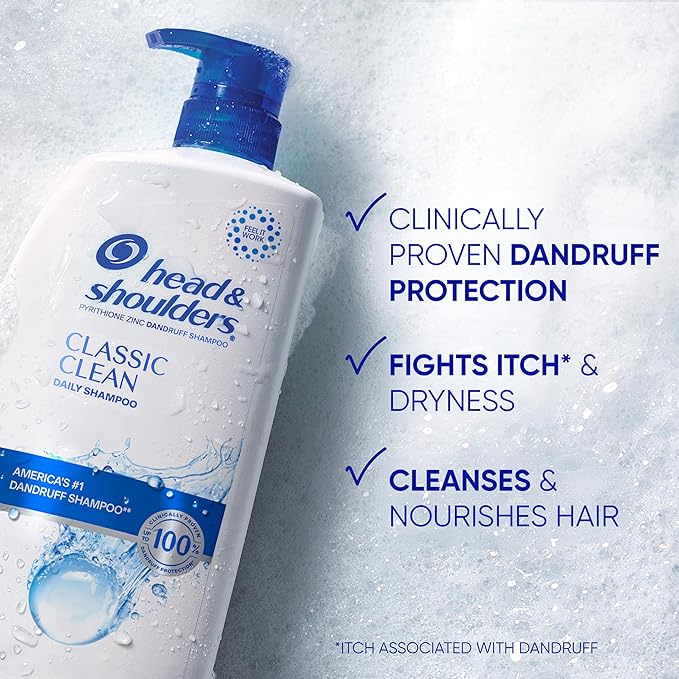 Head & Shoulders Classic Clean Dandruff Shampoo Twin Pack, Anti-Dandruff Daily Use, Paraben-Free, Color-Safe, 32.1 Fl Oz Each (Set of 2)-FemmiqueWomen