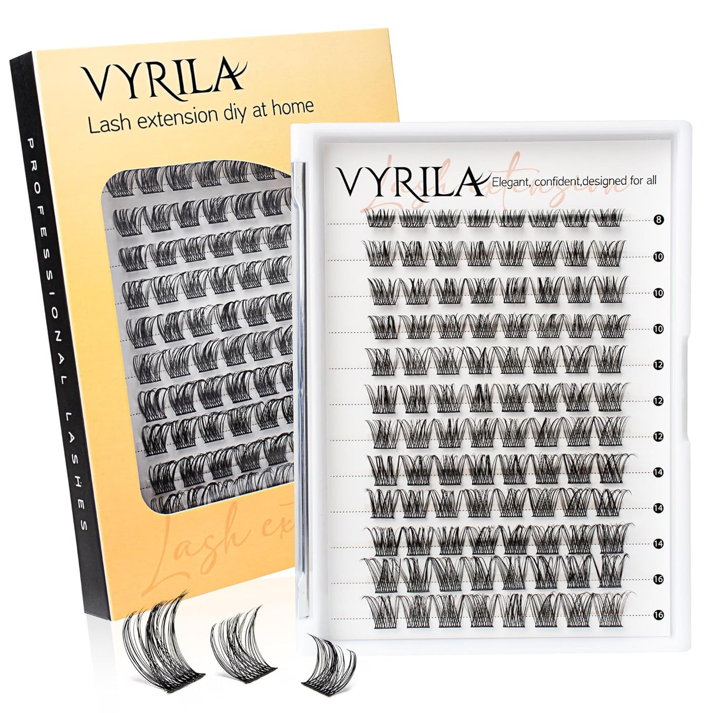 Lash Clusters 8-16mm, False Eyelashes 96pcs, Cluster Eyelash Extensions Matte Black Soft, Diy Lash Extensions D Curl Natural Lash Clusters Faux Mink Lashes Wispy๏ผTide,96pcs,0.07,D,8-16MIX)-FemmiqueWomen