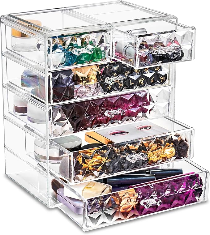 Sorbus Acrylic Makeup Organizer - Organization and Storage Case for Cosmetics Make Up & Jewelry - Big Clear Makeup Organizer for Vanity, Bathroom, College Dorm, Closet, Desk (4 Large, 2 Small Drawers)-FemmiqueWomen