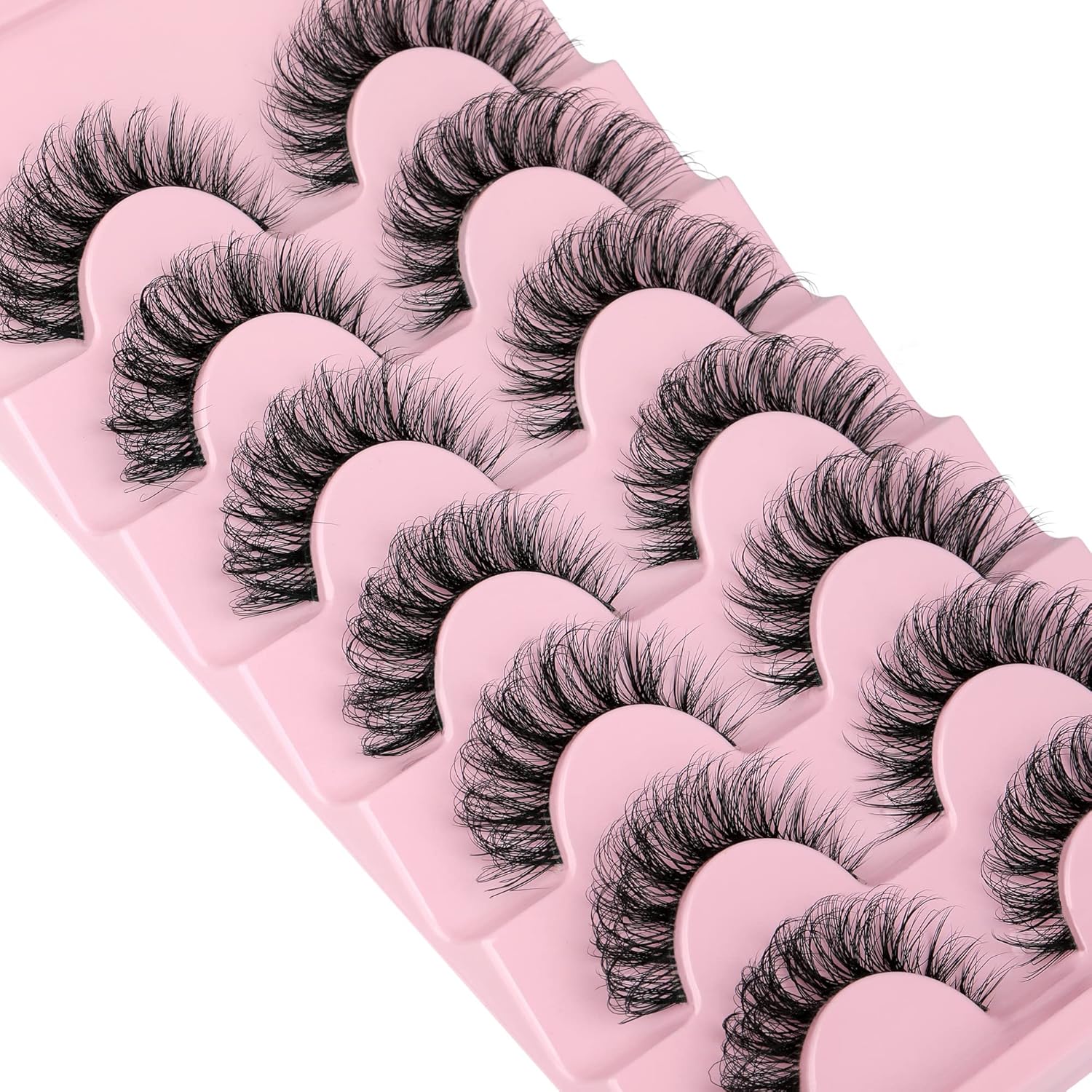 JIMIRE Eyelashes with Clear Band Wispy Curly 15mm 3D Faux Mink Lashes Fluffy Natural Volume Cat Eye Fake Lashes 7 Pairs Pack-FemmiqueWomen