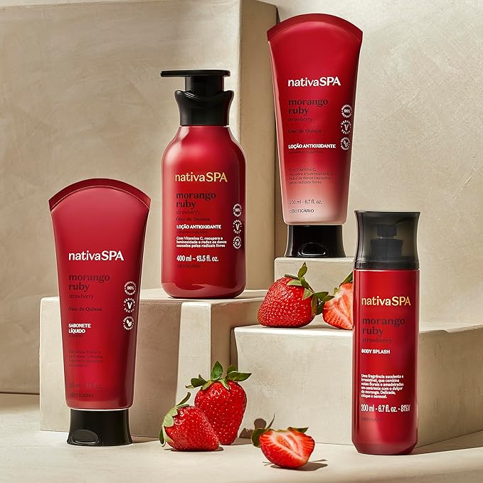 Nativa SPA by O Boticário, Ruby Strawberry Antioxidant Body Lotion, Brightening Vitamin C and Nourishment for Radiant Skin, 13.5 Ounce-FemmiqueWomen
