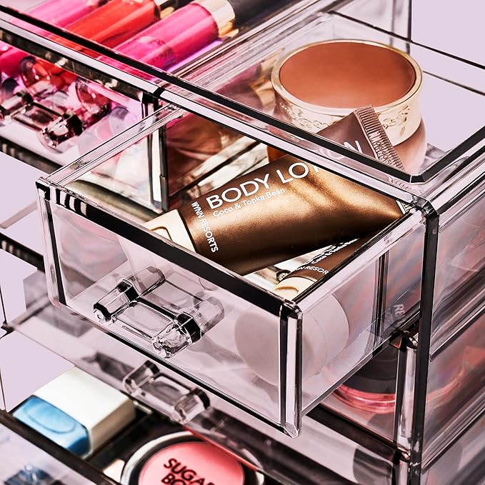 Sorbus Acrylic Makeup Organizer - Organization and Storage Case for Cosmetics Make Up & Jewelry - Big Clear Makeup Organizer for Vanity, Bathroom, College Dorm, Closet, Desk (4 Large, 2 Small Drawers)-FemmiqueWomen