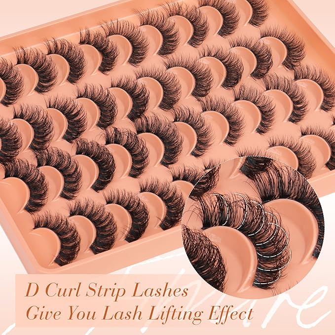 JIMIRE False Eyelashes 4 Styles Mixed Demi Wispies Cat Eye Lashes Mink Lashes Fluffy D Curl Russian Strip Lashes Natural Look Fake Lashes Pestañas 20 Pairs Pack-FemmiqueWomen