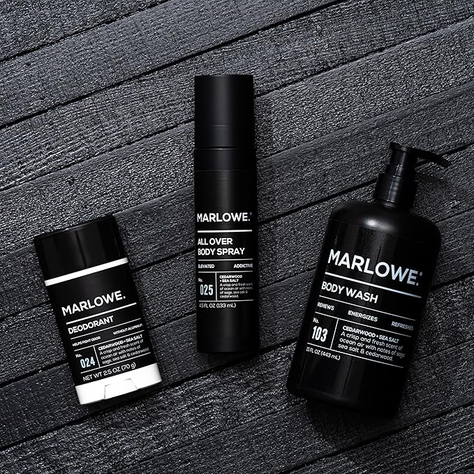 MARLOWE. No. 103 Body Wash 15 oz Pump, Cedarwood + Sea Salt, Energizing & Refreshing Shower Gel, Willow Bark & Green Tea Extracts, Cleanses, Moisturizes, Smooths & Nourishes, Fresh & Zesty Scent-FemmiqueWomen