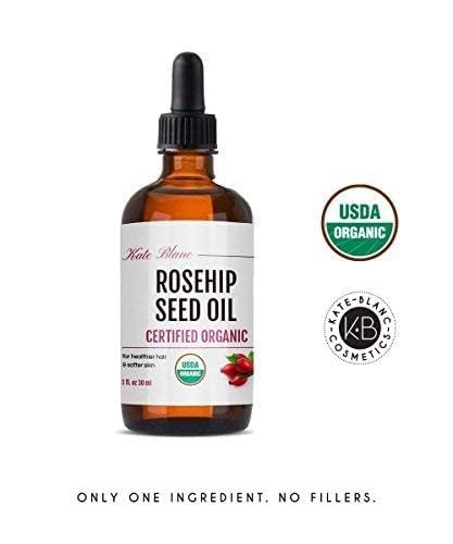 Kate Blanc Cosmetics Rosehip Oil for Face & Softer Glowing Skin (1oz, Organic, Pure, Cold Pressed) Rosehip Seed Face Oil for Facial & Gua Sha Massage-FemmiqueWomen