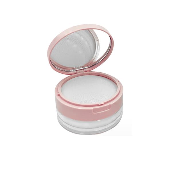 Loose Powder Cocntainer No Leaks Empty Reusable Plastic Loose Powder Compact Container Makeup Powder Case with Sponge Powder Puff,Elasticated Net Sifter and Pink Threaded Screw Lid-FemmiqueWomen