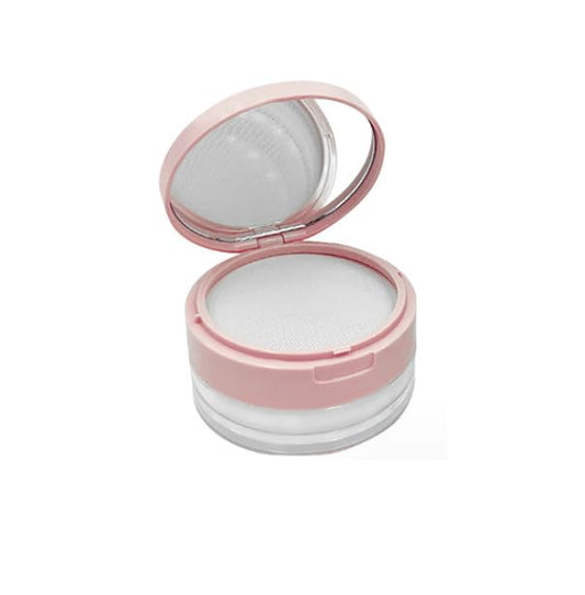 Loose Powder Cocntainer No Leaks Empty Reusable Plastic Loose Powder Compact Container Makeup Powder Case with Sponge Powder Puff,Elasticated Net Sifter and Pink Threaded Screw Lid-FemmiqueWomen