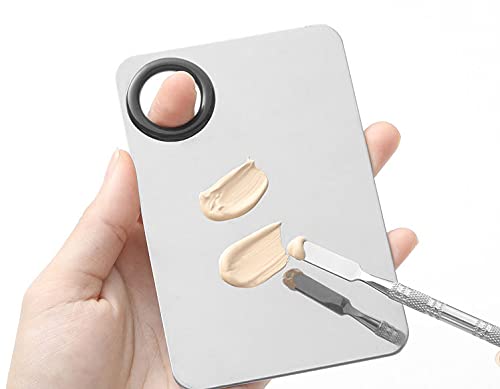 2pcs Stainless Steel Cosmetic Makeup Palette, Upgrad Stainless Steel Metal Makeup Palette with Spatula Artist Tool for Mixing Foundation Nail-Art (A)-FemmiqueWomen