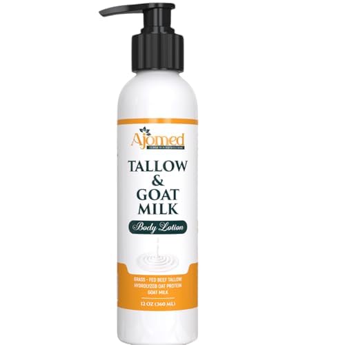 Grass Fed Beef Tallow & Goat Milk Body Lotion for Sensitive Skin, Organic Tallow moisturizer- Soothes Dry Patches, Goat Milk Moisturizer - Handmade Tallow Body Lotion (Oatmeal & Honey, 12 Oz)-FemmiqueWomen