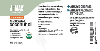 J MAC BOTANICALS Organic Fractionated Coconut Oil (4 oz Glass Bottle) Organic Carrier Oil and moisturizer-FemmiqueWomen