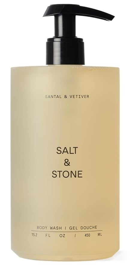 Salt & Stone Antioxidant-Rich Body Wash - Santal & Vetiver | Cleanse, Nourish & Soften Skin with Niacinamide & Hyaluronic Acid | Free From Parabens, Sulfates & Phthalates (15.2 fl oz)-FemmiqueWomen