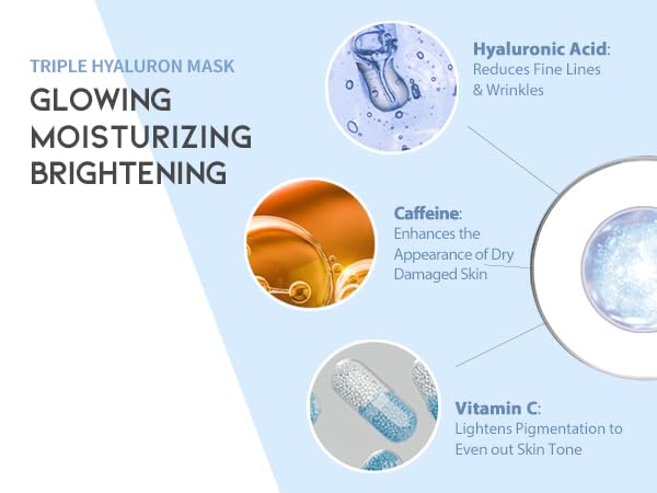 #OOTD Triple Hyaluron Hydrating Mask for Dry and Sensitive Skin, Anti Aging, Tightening and Moisturizing, Korean Vegan Beauty, Hyaluronic Acid, Caffeine, Vitamin C 10EA-FemmiqueWomen