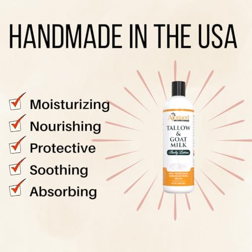 Grass Fed Beef Tallow & Goat Milk Body Lotion for Sensitive Skin, Organic Tallow moisturizer- Soothes Dry Patches, Goat Milk Moisturizer - Handmade Tallow Body Lotion (Oatmeal & Honey, 12 Oz)-FemmiqueWomen