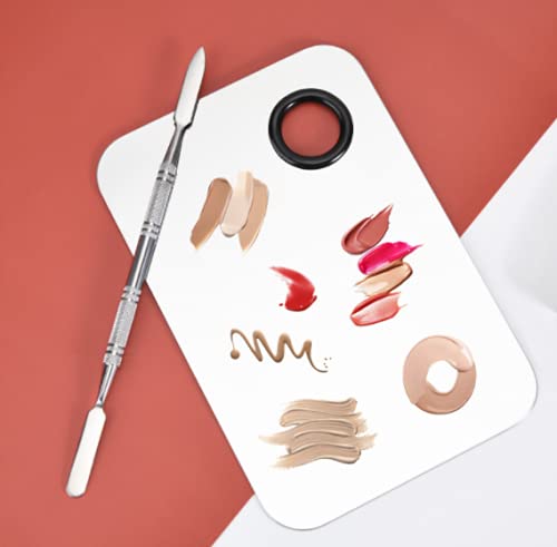 2pcs Stainless Steel Cosmetic Makeup Palette, Upgrad Stainless Steel Metal Makeup Palette with Spatula Artist Tool for Mixing Foundation Nail-Art (A)-FemmiqueWomen